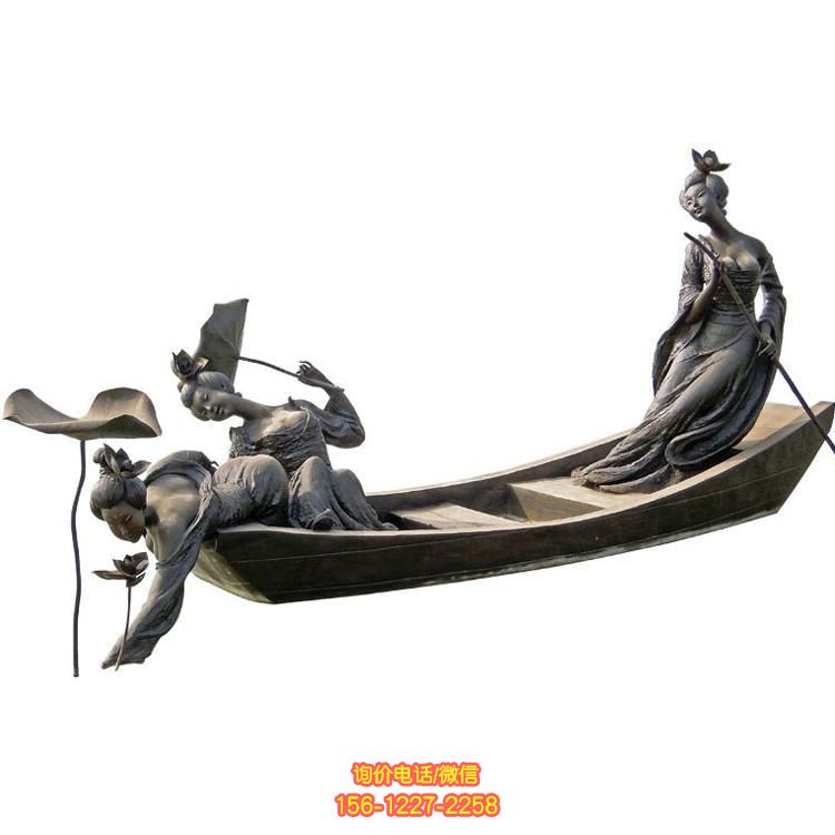 景區園林玻璃鋼仿銅采蓮的人物景觀雕塑胡歌景觀玻璃鋼人物雕塑