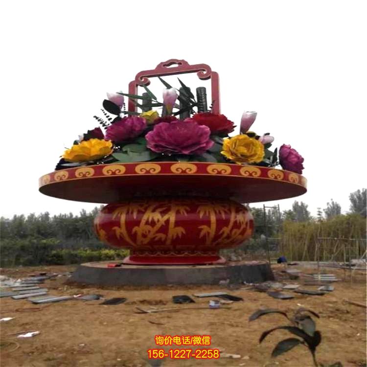 公園廣場大型玻璃鋼景觀花籃，慶典大花籃