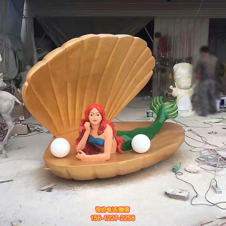 游樂場創意玻璃鋼彩繪景觀卡通美人魚雕塑擺件