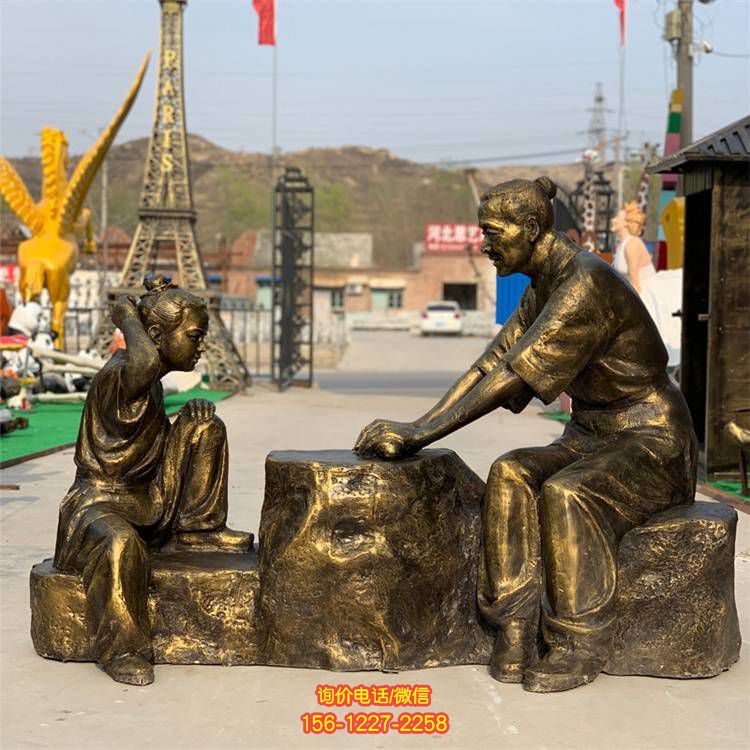 情景人物雕塑，城市街道玻璃鋼仿銅創意情景人物雕塑