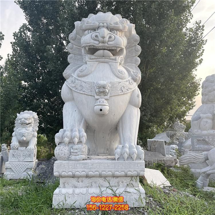 晚霞紅漢白玉花崗巖青石別墅景區酒店招財辟邪石獅子雕塑