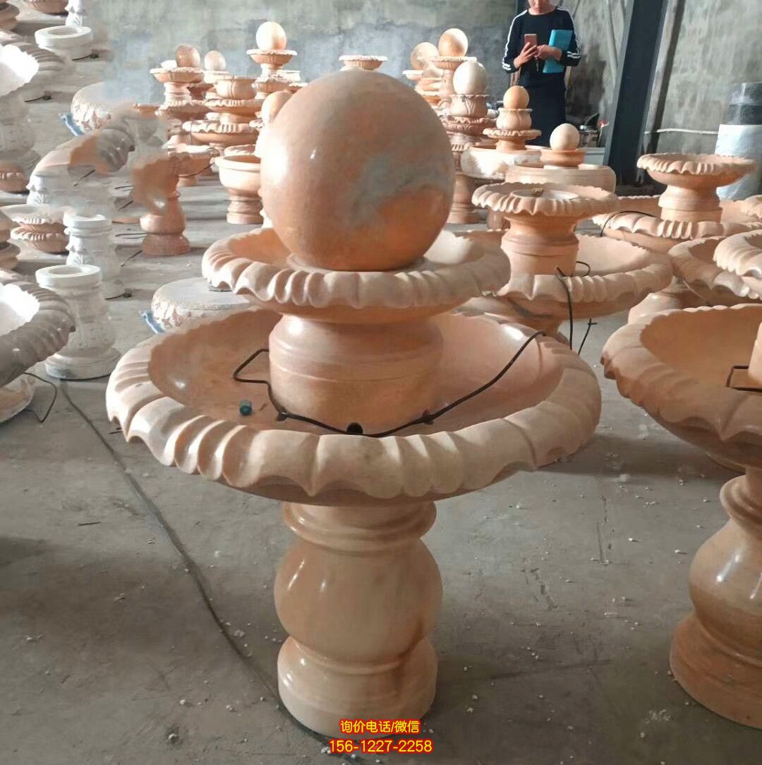 飯店室內(nèi)風水球晚霞紅石雕