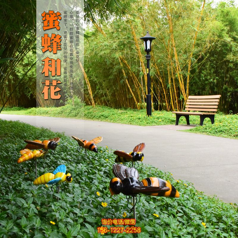 花園海邊觀光卡通蜜蜂和花樹脂蜜蜂雕塑 花園海邊觀光卡通蜜蜂和花樹脂蜜蜂雕塑