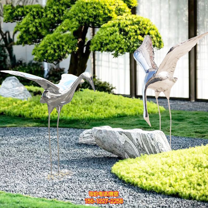 公園不銹鋼鏡面展翅飛翔的仙鶴雕塑 公園不銹鋼鏡面展翅飛翔的仙鶴雕塑
