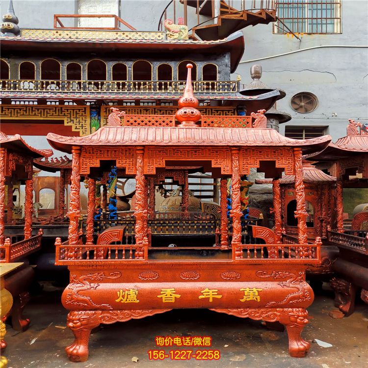 寺院鑄銅浮雕龍柱長形香爐擺件 寺院鑄銅浮雕龍柱長形香爐擺件