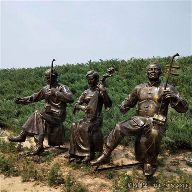 拉二胡的老人雕塑，傳統音樂題材雕塑定制