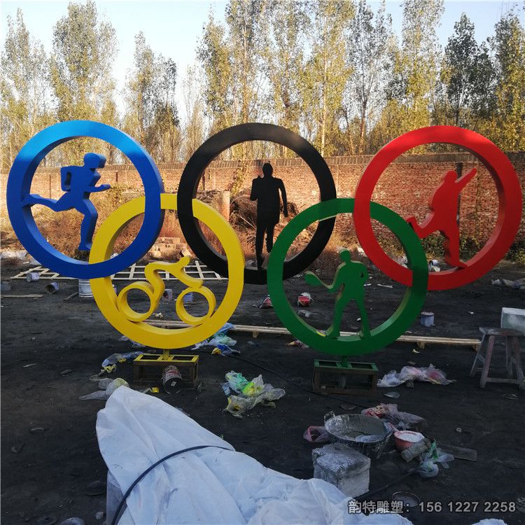 加工不銹鋼五環運動雕塑，定做體育運動主題雕塑