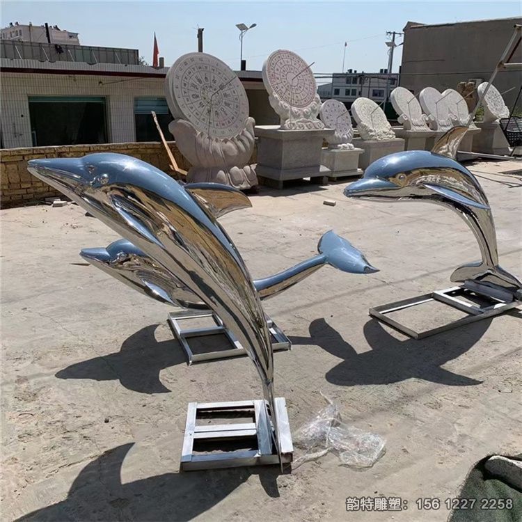 鏡面海豚雕塑 不銹鋼海豚雕塑