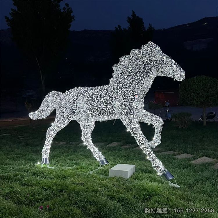 發光不銹鋼馬雕塑 鏤空動物馬雕塑
