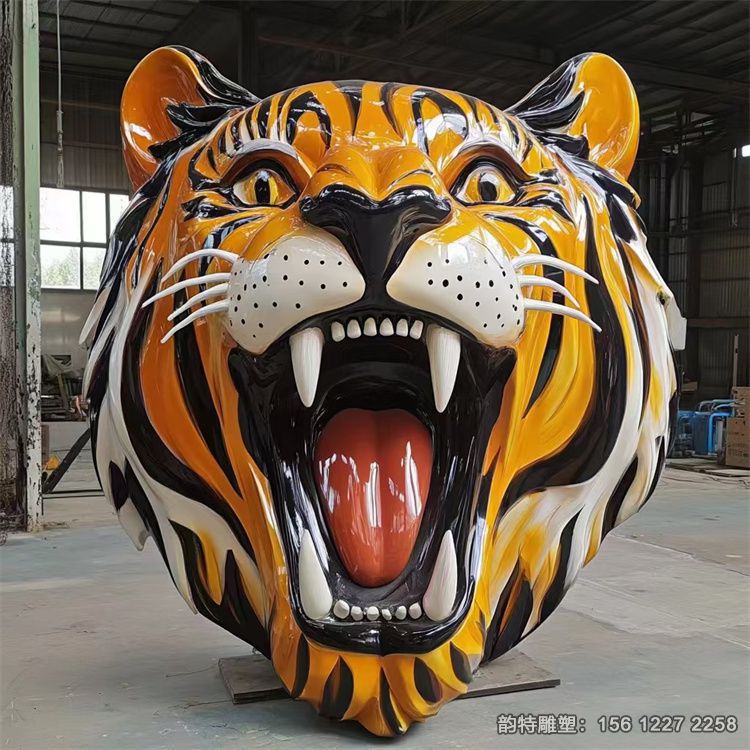 仿真老虎頭雕塑模型 玻璃鋼老虎頭雕塑